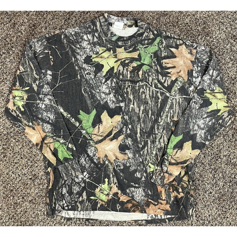 Jerzees Outdoors Shirt Men's Camouflage Long Sleeve Mossy Oak Break Up Sz XL‎